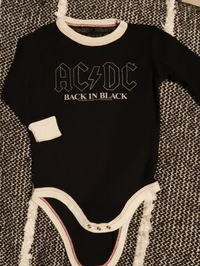 Rowdy Sprout Black Bodysuit with White Trim AC/DC 'Back In Black' Graphic